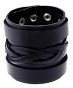 Bracelet manchette cuir noir type punk motif lanière ref P01850