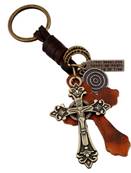 Porte clef jesus sur croix metal et cuir