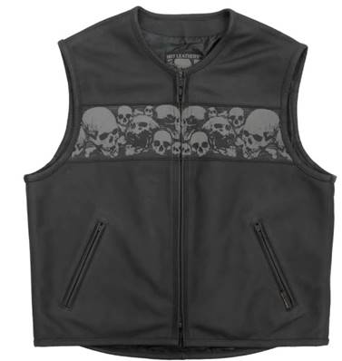 Blouson gilet cuir noir homme HOT LEATHERS ancien skull 3XL FINI -35%