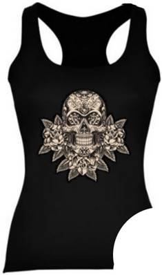 Tshirt bikeuse débardeur lady tete de mort Skull Floral M