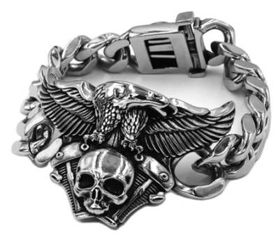Bracelet aigle sur Vtwin tete de mort couleur argent