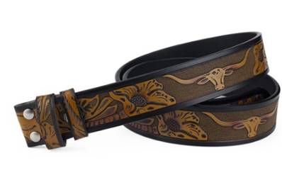 ceinture marron motif vachette et fleurs 90cm FINI