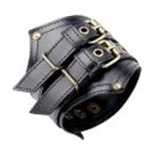 Bracelet manchette  CUIR NOIR , 2 lanières pour fermetures