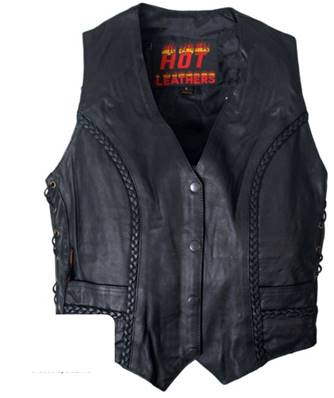 Blouson gilet cuir noir femme HOT LEATHERS  tressées M