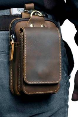 Portefeuille ceinture cuir marron à rabat simple model dark brown