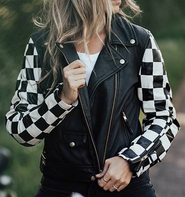 Blouson cuir manches damier taille L -45% FINI