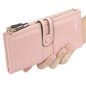Portefeuille long pour femme double fermeture eclair couleur rose