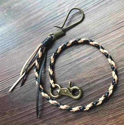 Chainette portefeuille tressé avec laniere cuir 50cm FINI