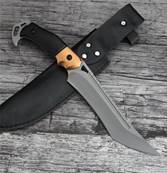 Couteau pliant lame damas poignée bois marron + etui cuir