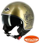 Casque ASTONE MINIJET tattoo roses or brillant - demi jet - M