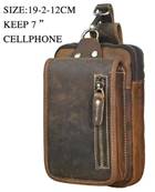 Portefeuille ceinture cuir marron fermeture eclair sur rabat dark bro