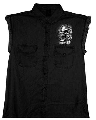 gilet jeans hot leather noir skull avec pistolet L