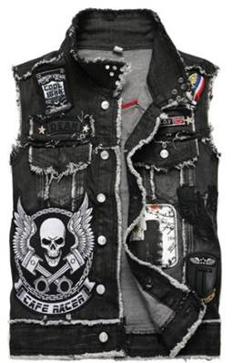 Veste JEAN SLEEVELESS 3XL noir avec patches BIKER