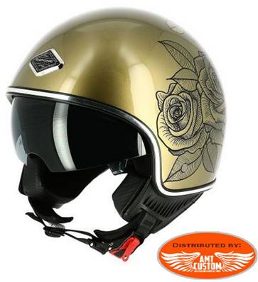 Casque ASTONE MINIJET tattoo roses or brillant - demi jet - M