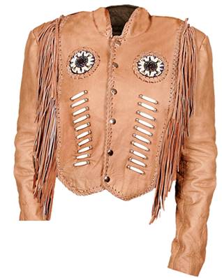 Veste cuir à franges HOT LEATHERS Os et perles taille M