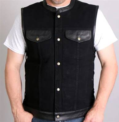 gilet Hot Leathers mixte jeans et cuir noir 2XL
