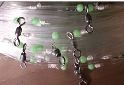 Palangre mono 500m x 1.4mm / 200 swivel CRANE 1/0 x 400 perles vertes